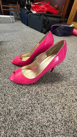 Pink Patent Peep Toe High Heels - Image 3
