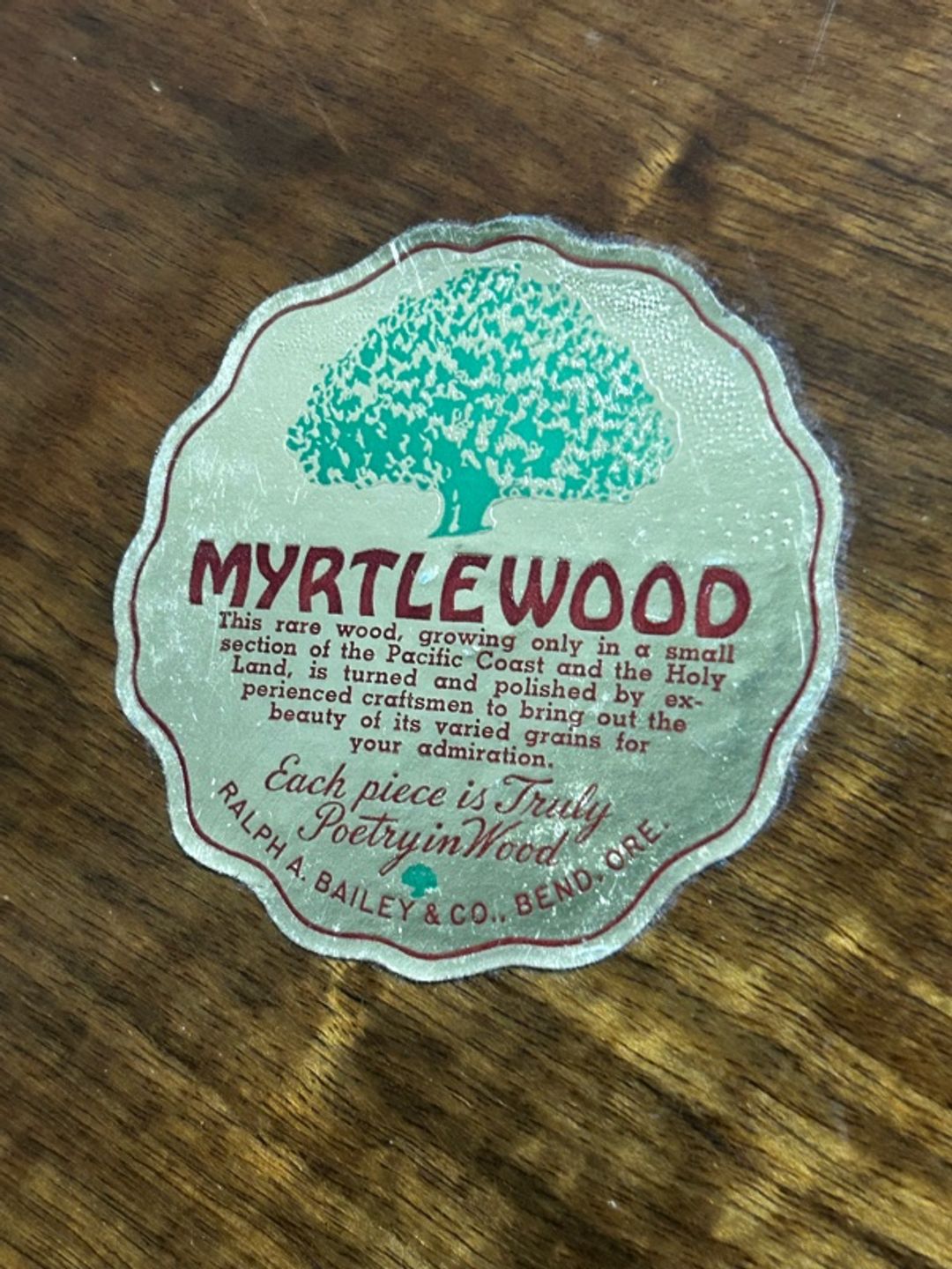 Ralph A. Bailey Vintage Myrtlewood Plate 15"