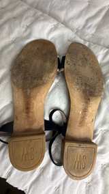 Stuart Weitzman Navy Suede Ankle Strap Sandals with Silver Trim - Image 5