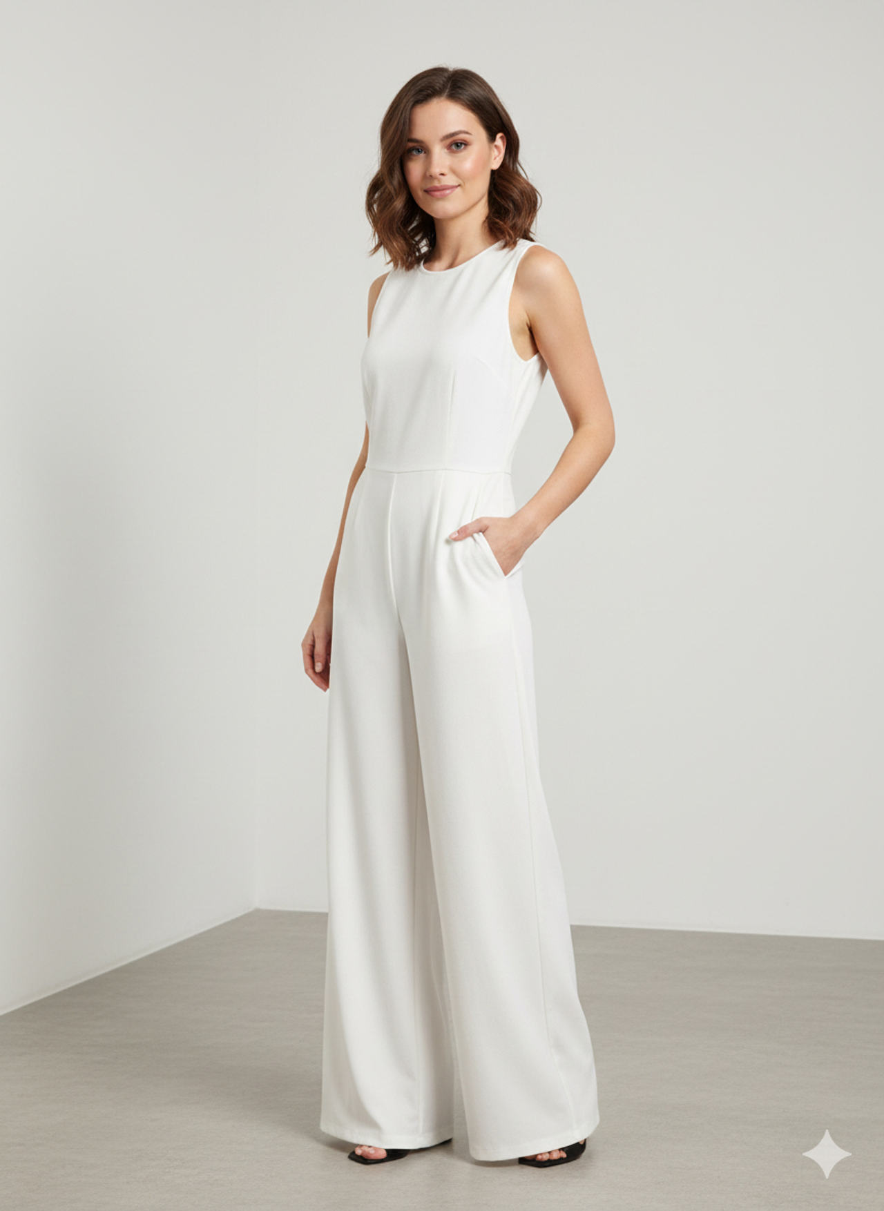 Ever New White Sleeveless Wide Leg Jumpsuit