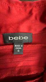 bebe Red Silk Button Down Blouse & Blashe Pleather Mini Skirt Set - Image 3