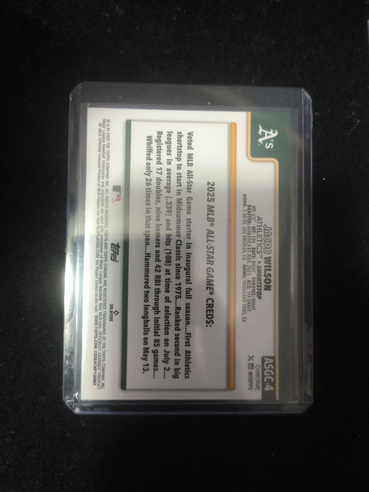 2025 Topps Chrome Jacob Wilson Refractor Rookie Card ASGC-4