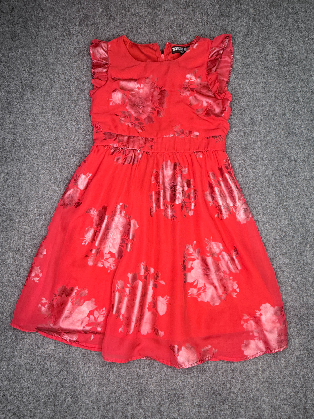 Three pink hearts  Girls Red Floral Ruffle Dress