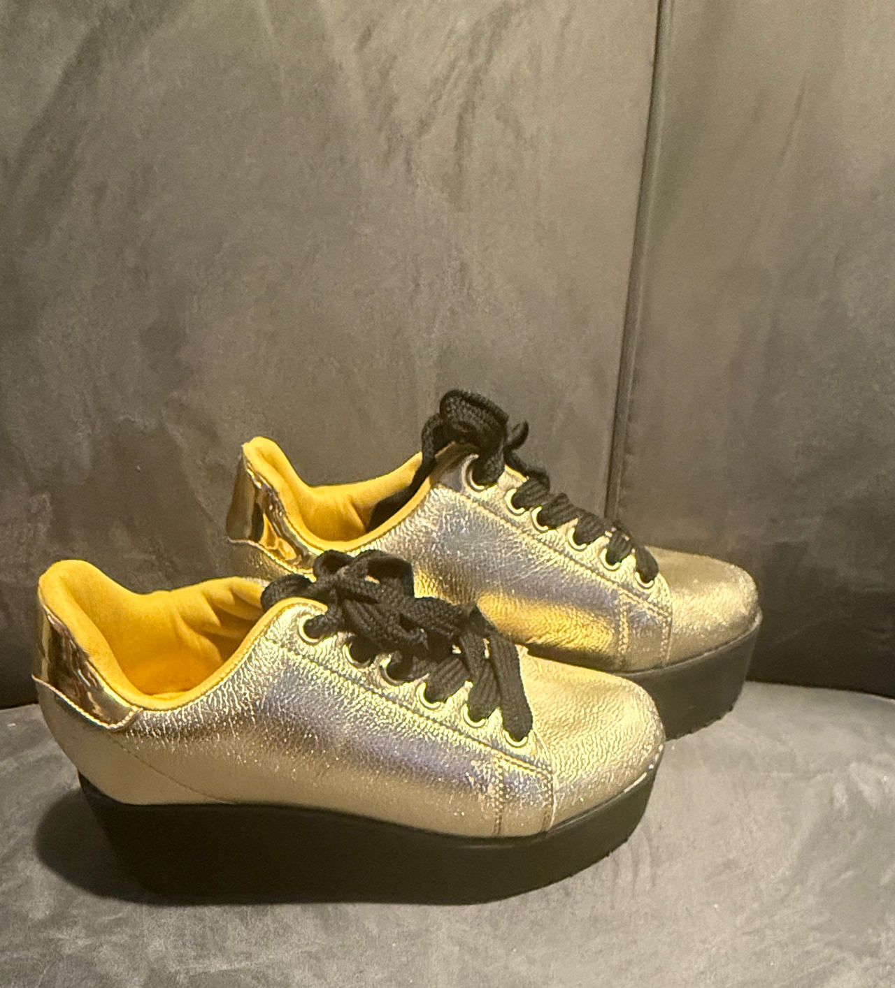 Cute to the Core Gold Metallic Platform Wedge Sneakers