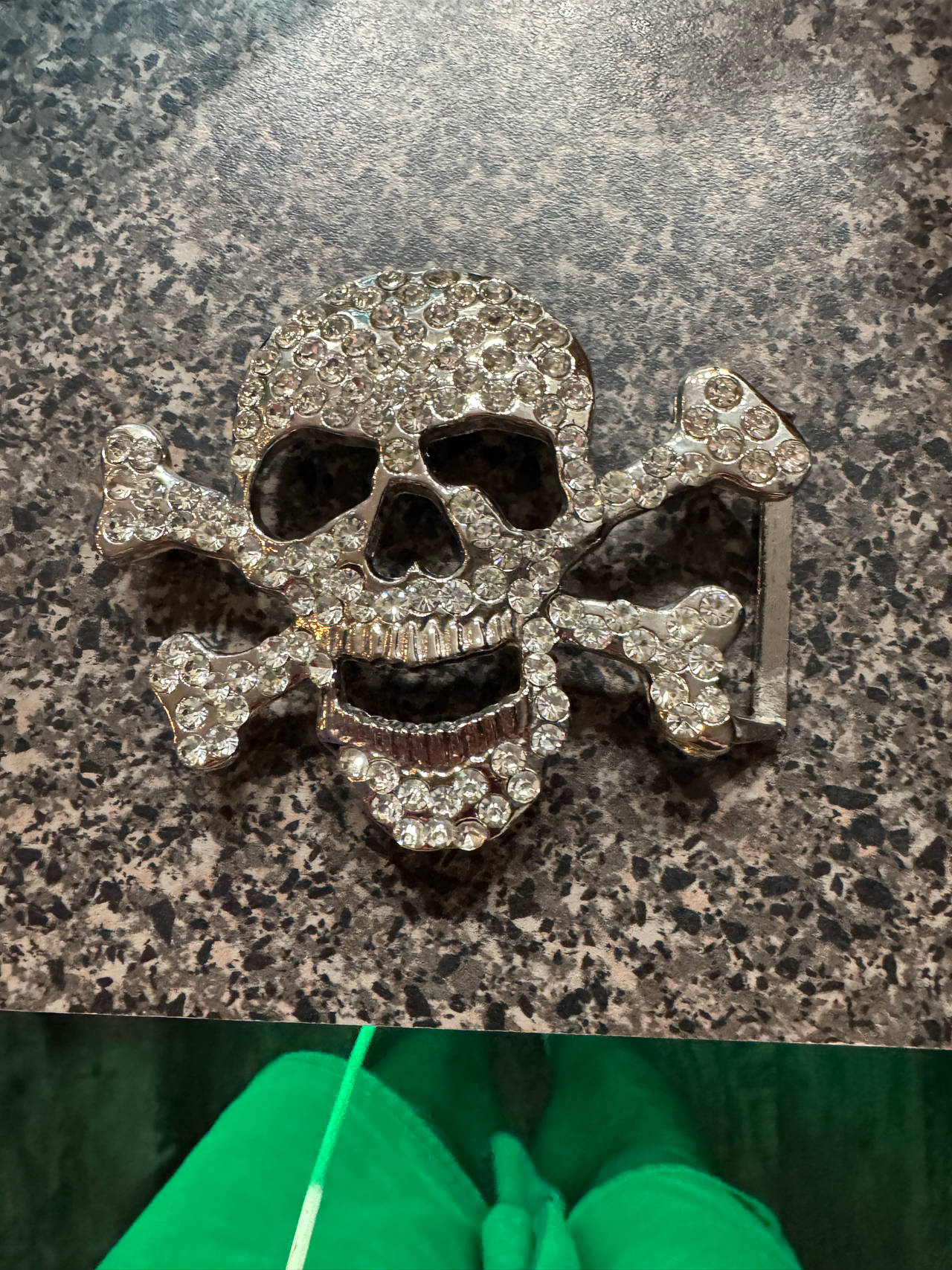 Rhinestone Skull and Crossbones Belt Buckle