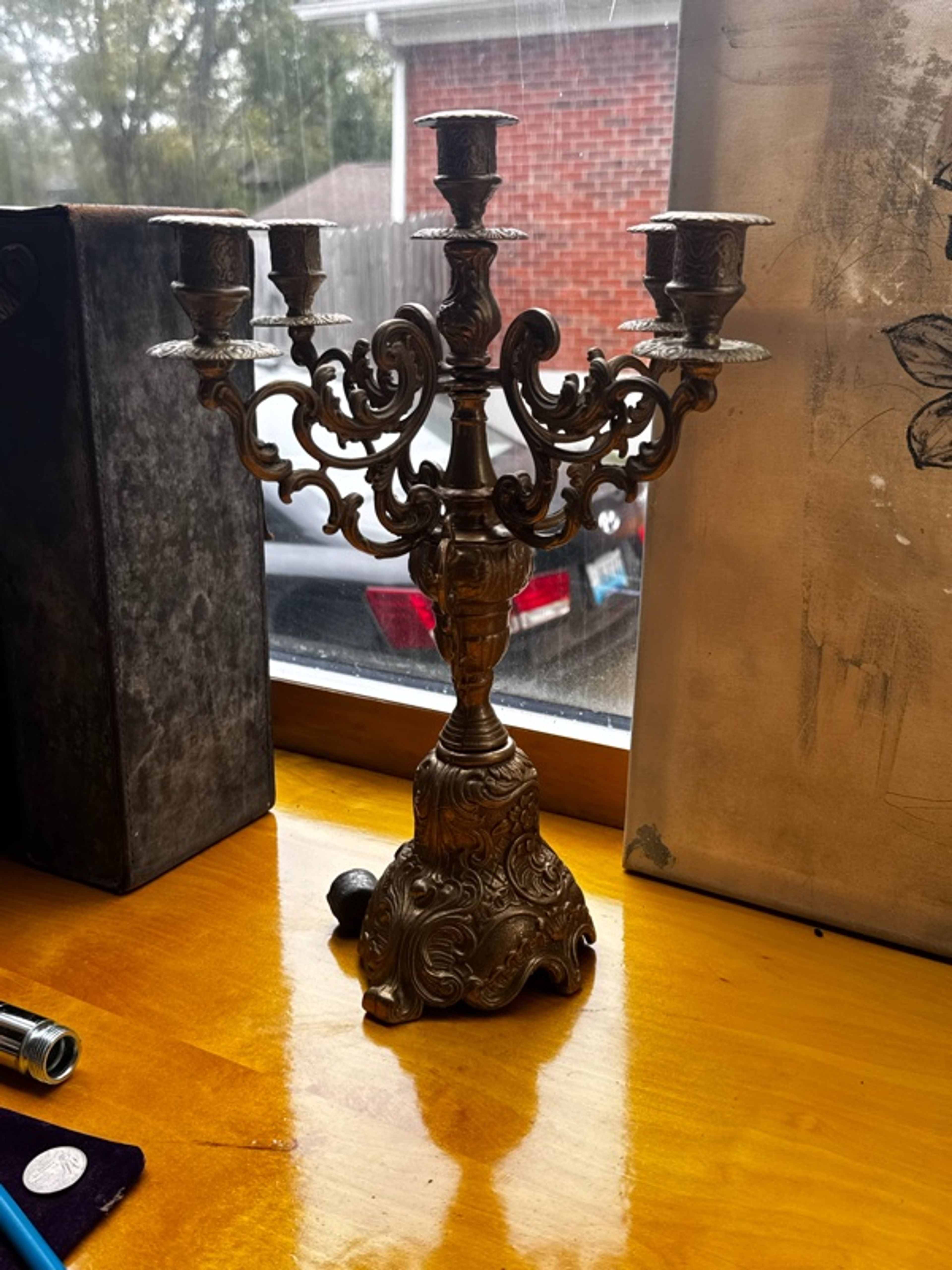 Antique Brass 5-Arm Candelabra