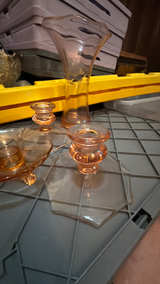 Depression Glass Candle Holders and Vase Set - Image 3