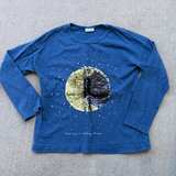 Zara Girls Shirt Size 8 Long Sleeve Sequin Tee Blue Gold Moon  - Image 1