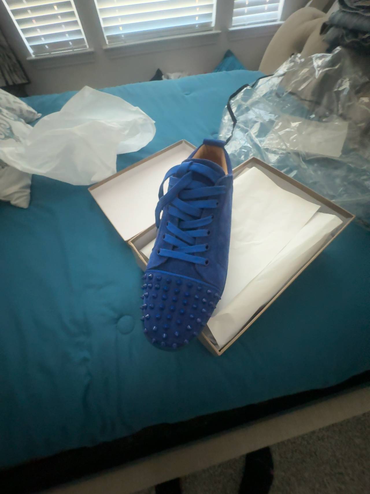 Christian Louboutin Louis Junior Spike Blue Suede Sneakers