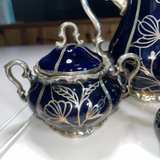 Vintage Blue Porcelain and Silver Tea Set (Germany, 8-Person) - Image 8