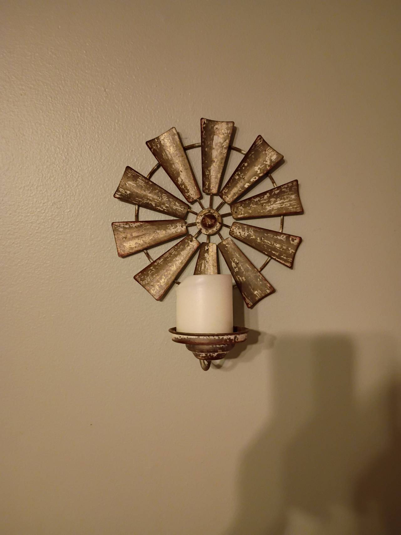 2 Rustic Metal Windmill Wall Sconce Candle Holder