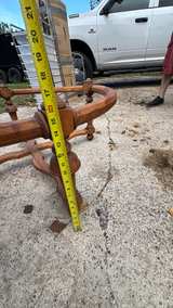 Vintage Round Wood Table Base with Cross-Brace - Image 3