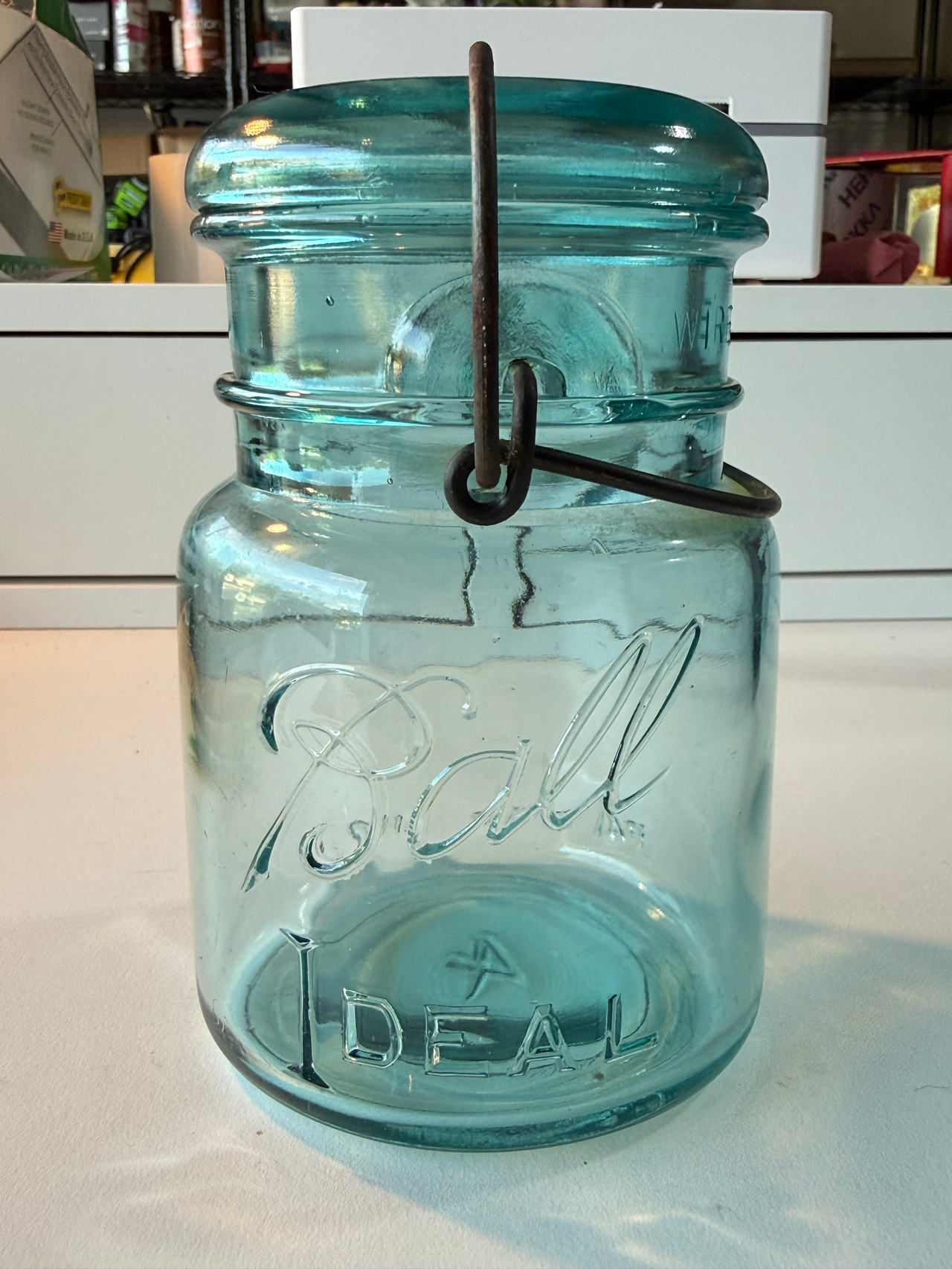 Ball Ideal Aqua Blue Mason Jar with Glass Lid and Wire Bail