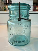 Ball Ideal Aqua Blue Mason Jar with Glass Lid and Wire Bail - Image 1