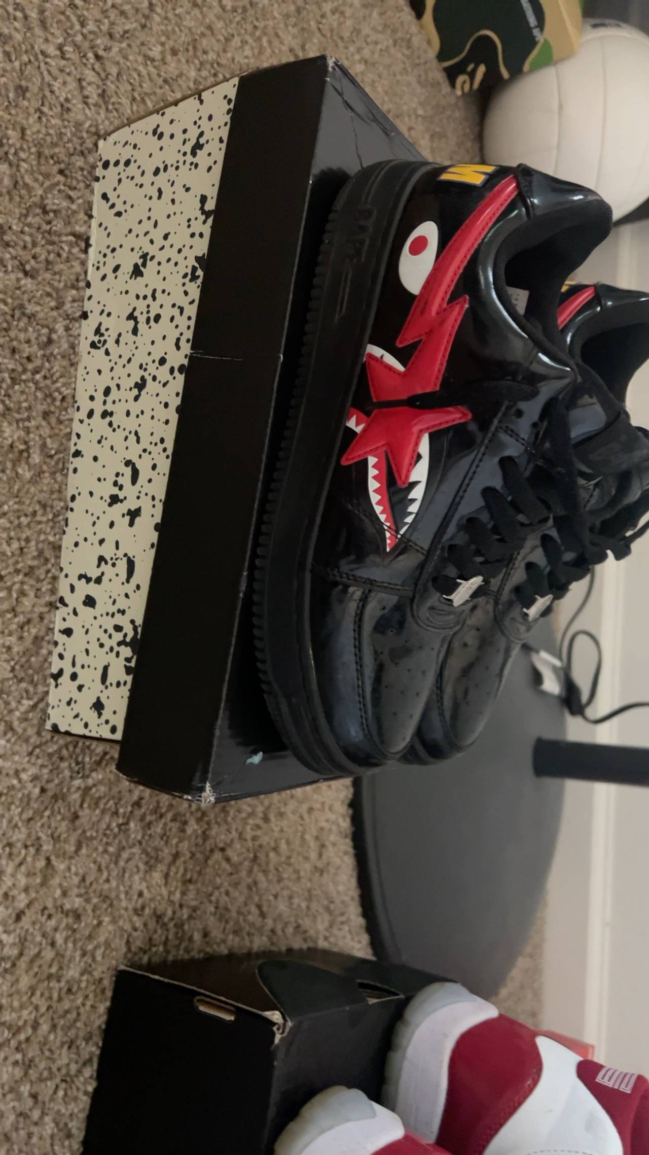 Bape Bapesta Low Shark Face Black & White Patent