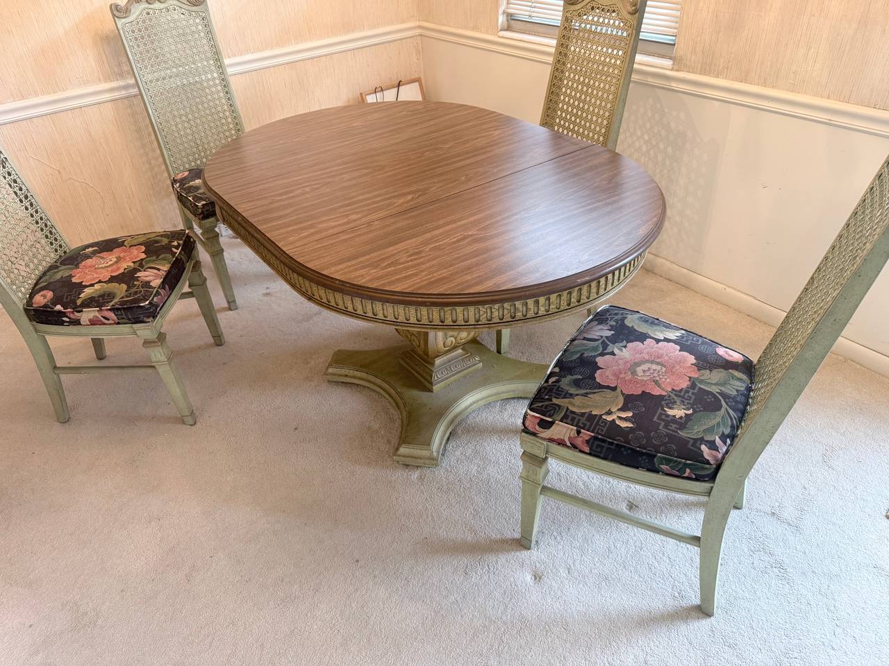 Vintage French Provincial Dining Table and Chairs Set