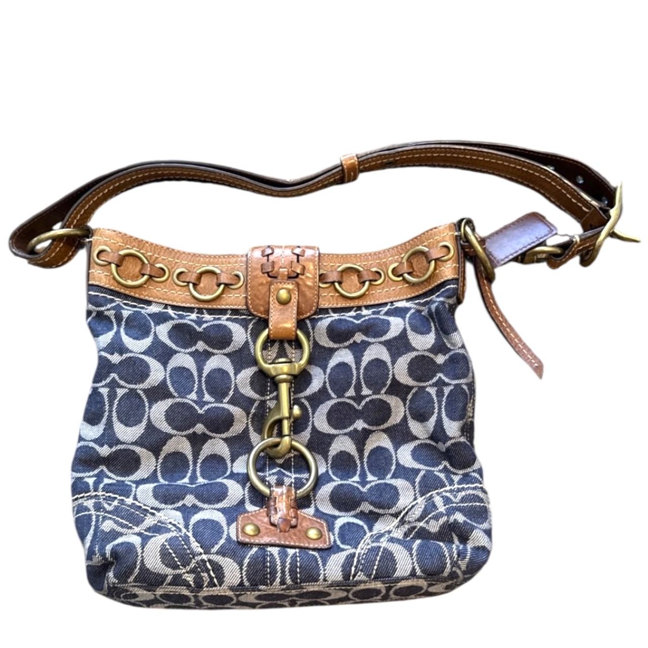 Coach Soho Signature Denim Hobo Shoulder Bag Brown Leather Trim