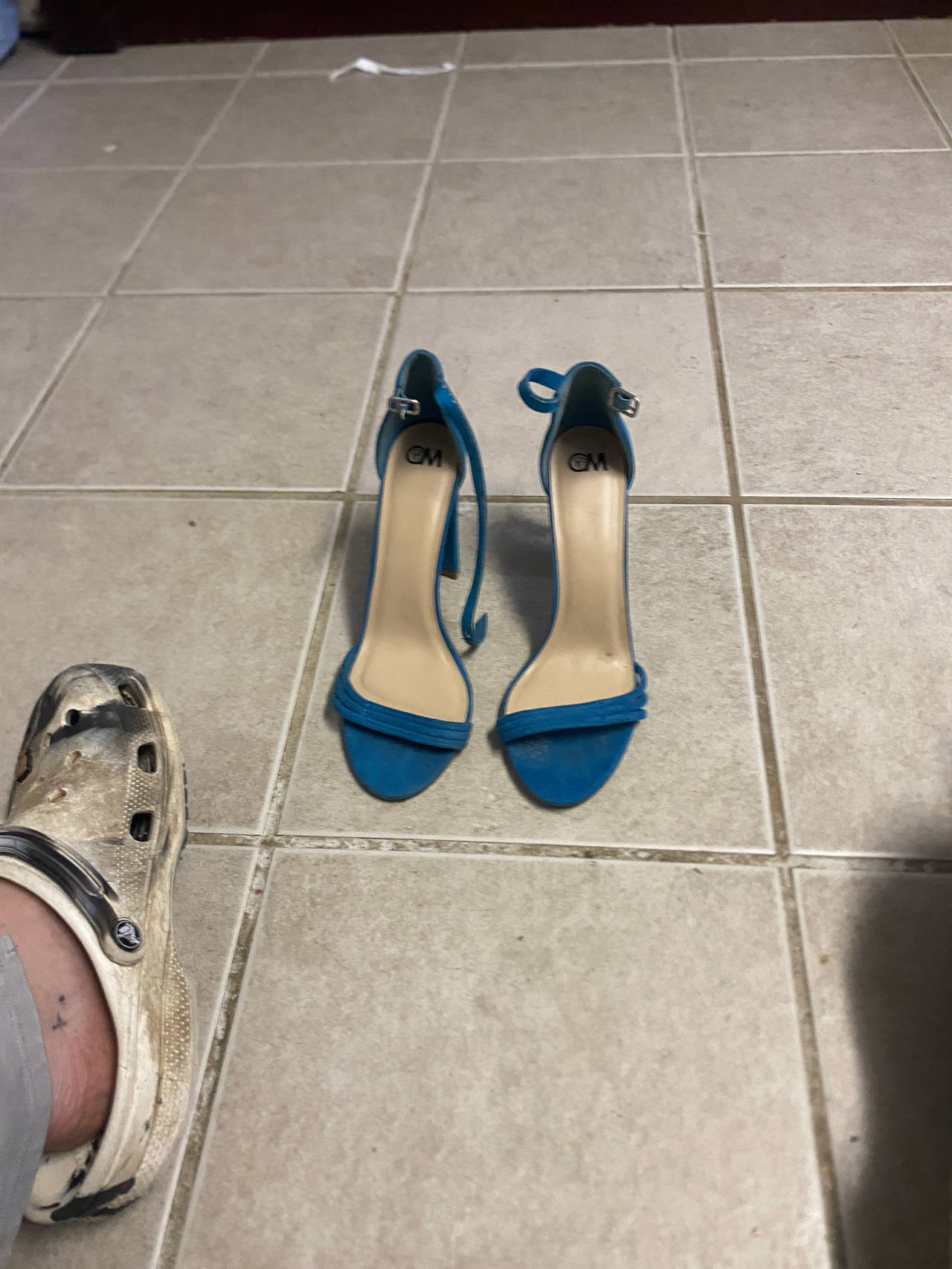 Women's Blue Suede Ankle Strap Heels