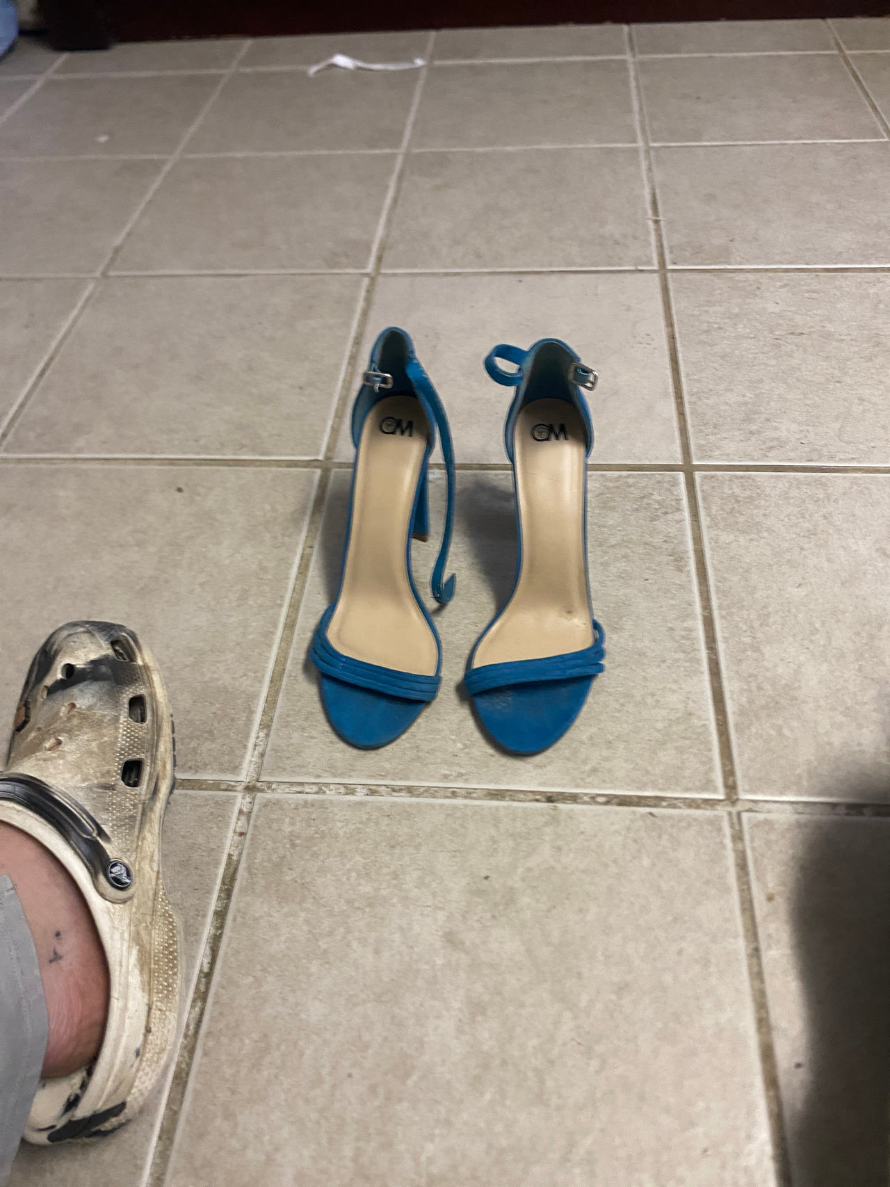 Women's Blue Suede Ankle Strap Heels