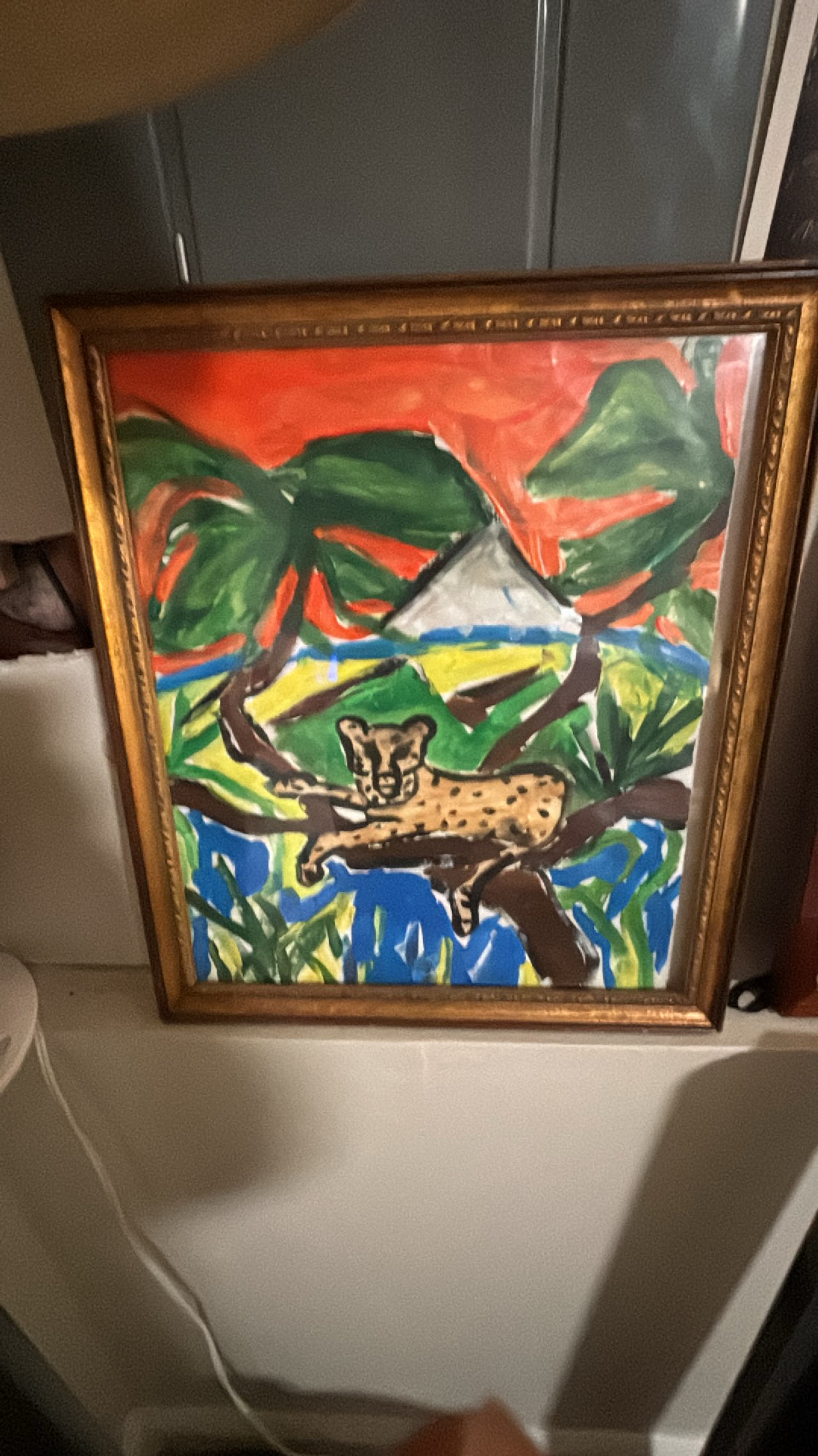 Framed Jungle Cat Painting