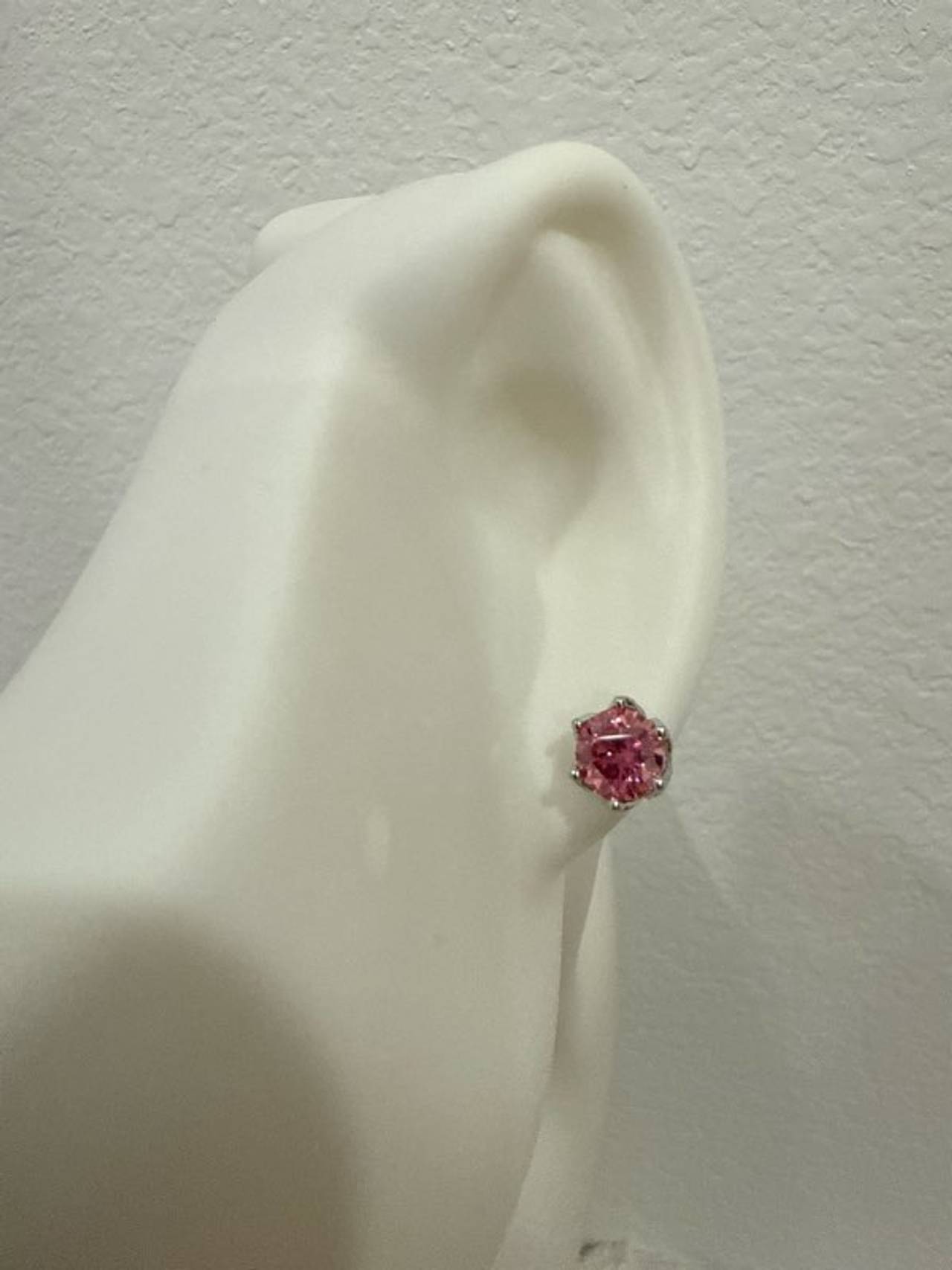 925 Silver Pink Moissanite Earrings Rhodium Plated 2 CTW