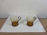 Vintage Amber Glass Cups with Greek Key Metal Holders - Image 6