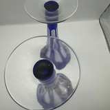 Vintage Cobalt Blue Cut to Clear Glass Trumpet Vases - Image 4
