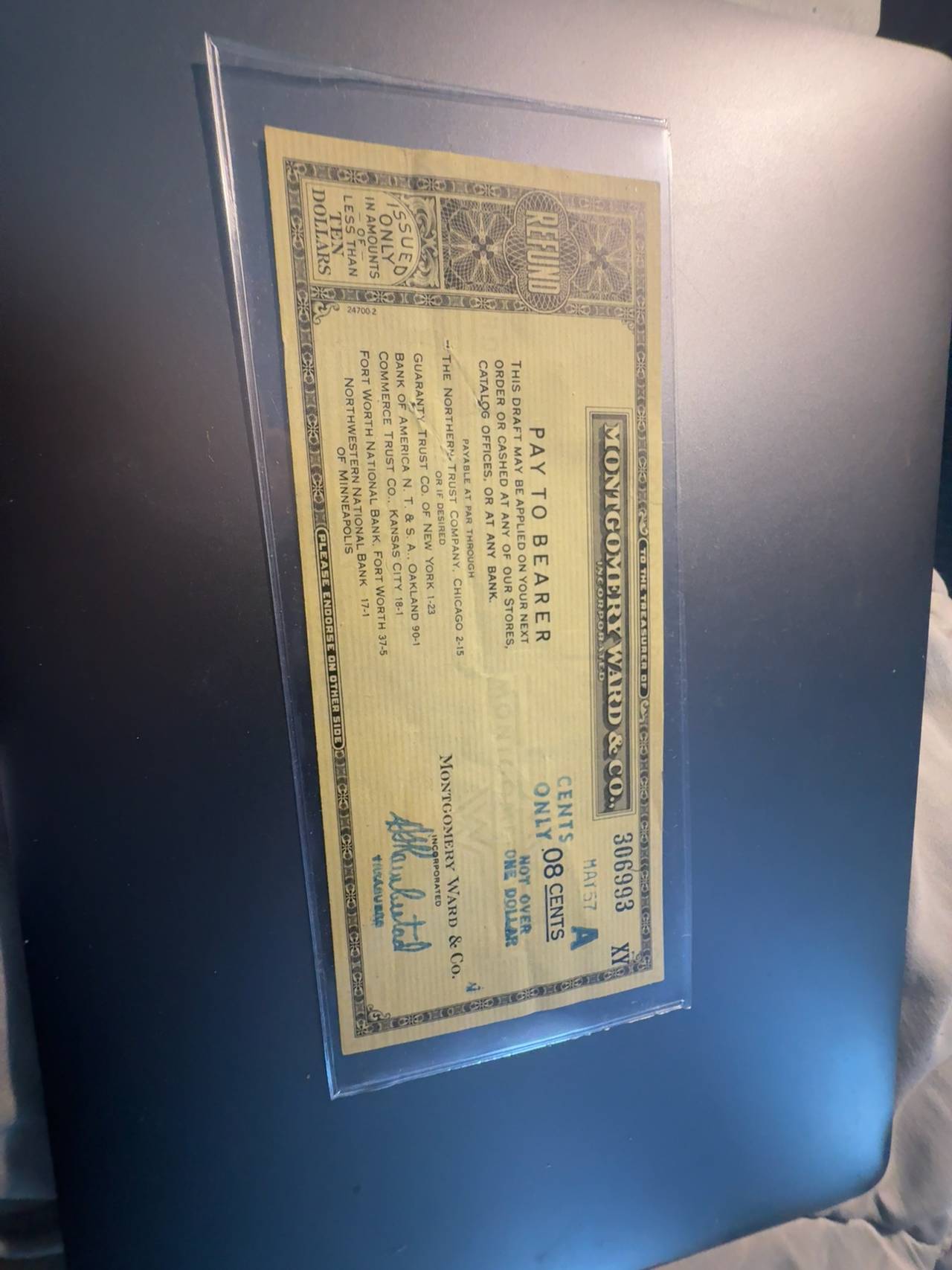 Montgomery Ward Vintage Refund Certificate