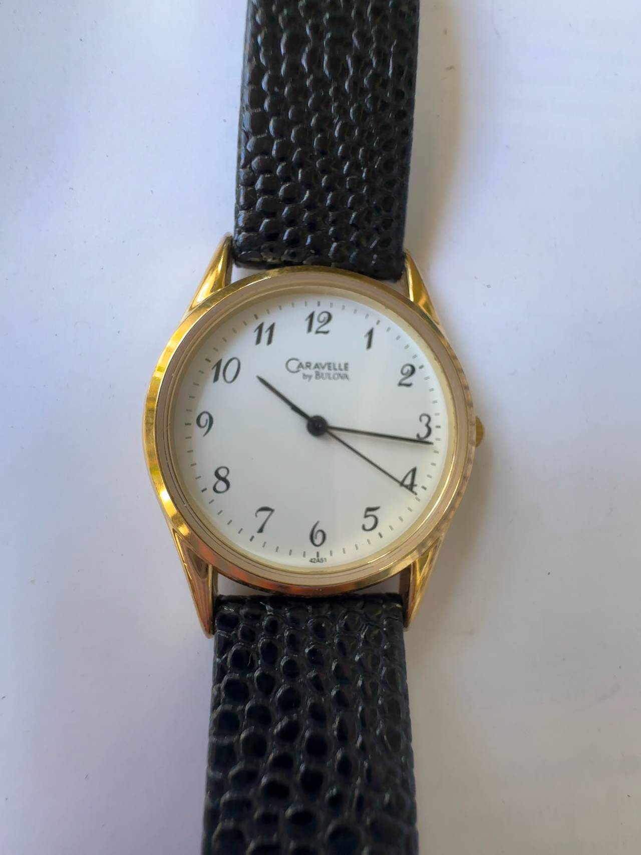 Bulova Caravelle Ladies Gold Tone Black Leather 30mm Watch