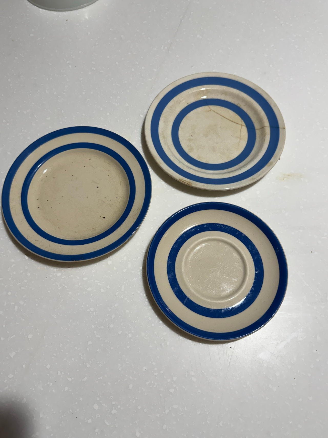 Vintage Blue Banded Ceramic Saucers