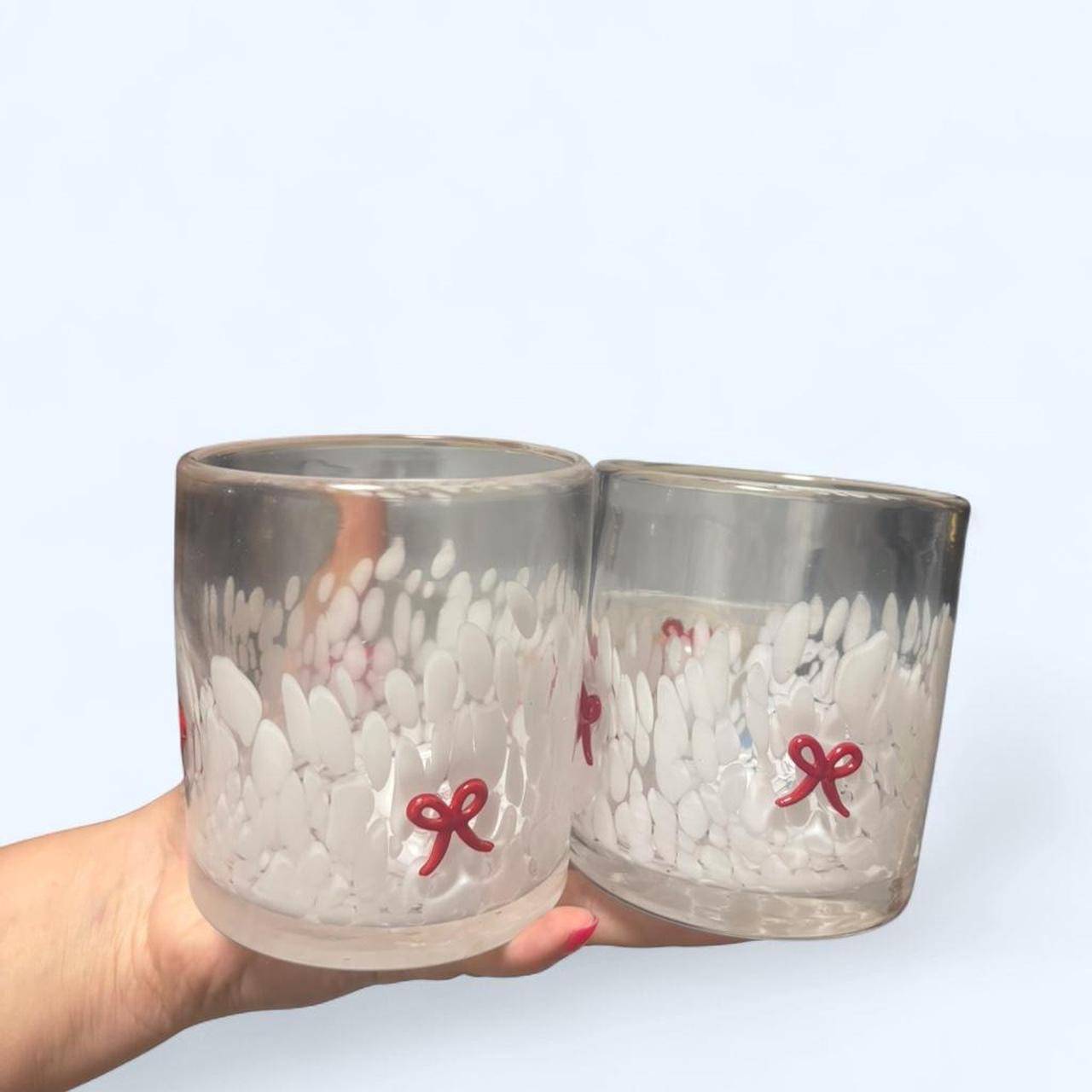 Hand Blown White Confetti Bow Glass Tumblers