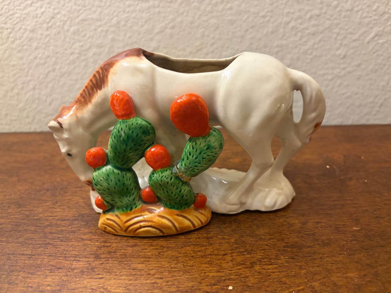 Vintage Ceramic Horse and Cactus Planter