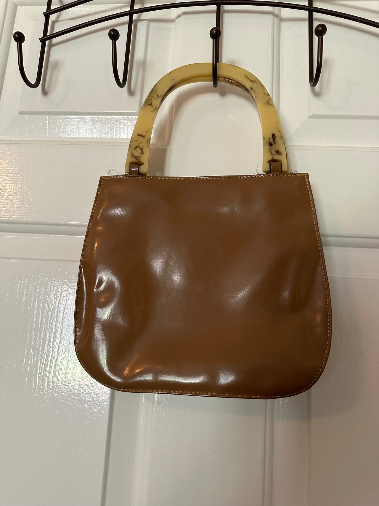 Vintage Patent Leather Handbag with Lucite Handles