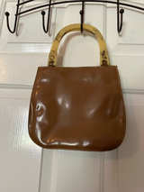 Vintage Patent Leather Handbag with Lucite Handles - Image 1
