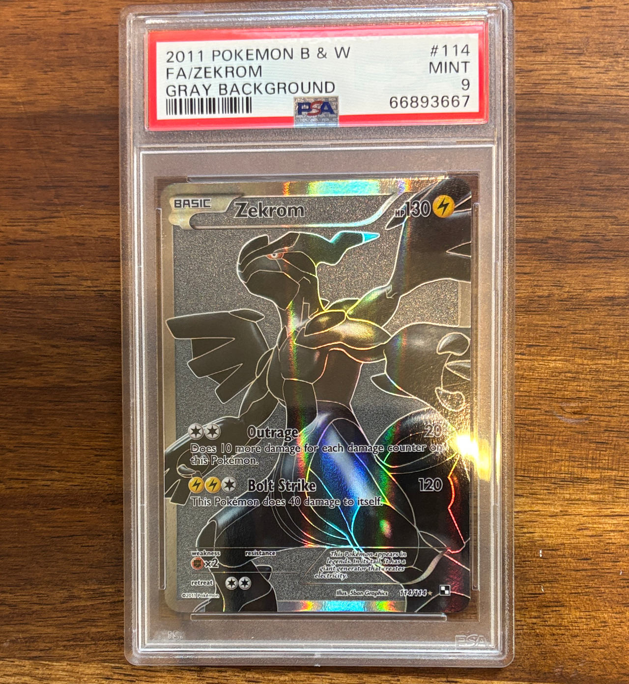 2011 Pokemon Black & White Zekrom Full Art Gray Background PSA 9