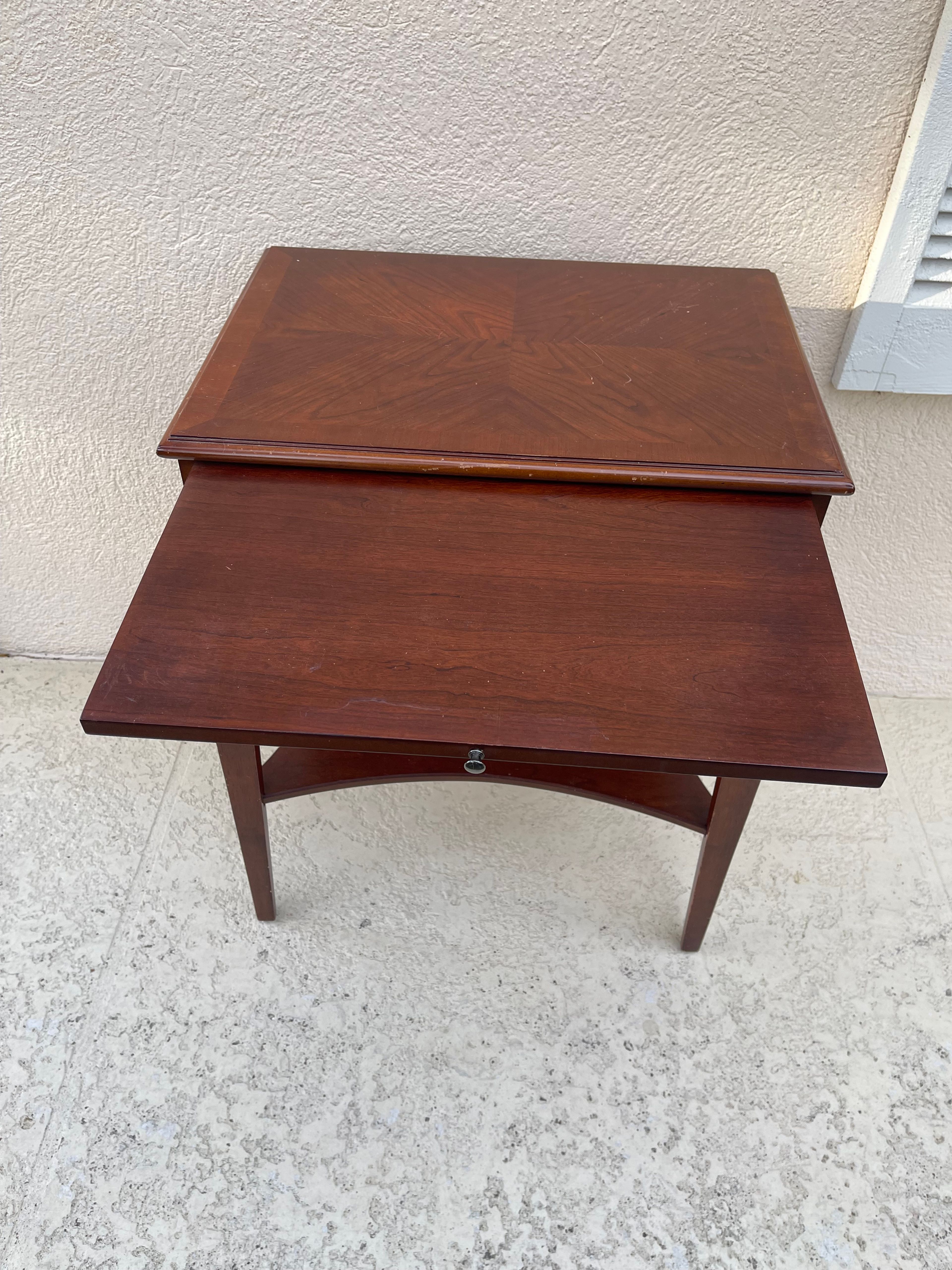 Vintage Wood Nightstand with Drawer and Curved Shelf - Image 2