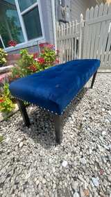 Navy Blue Tufted Velvet Bench - Image 3