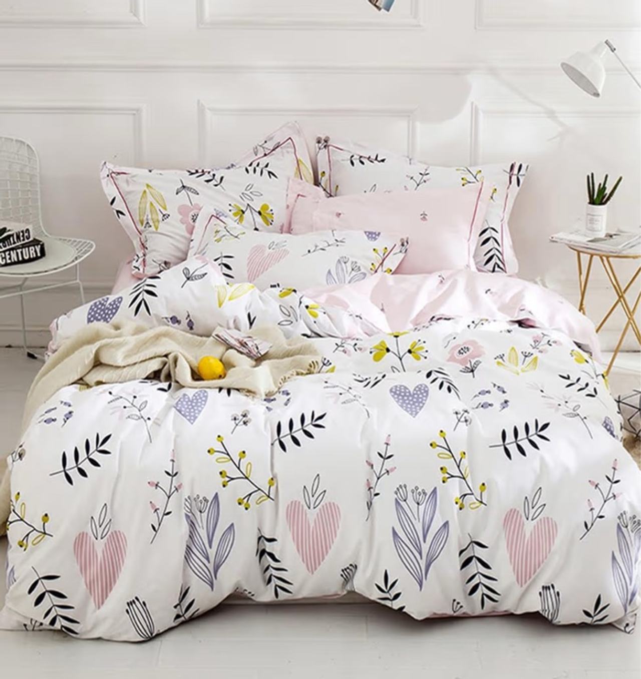 HighBuy Coquette Girls Duvet Cover Bedding Set Twin, Floral, Aesthetic, White