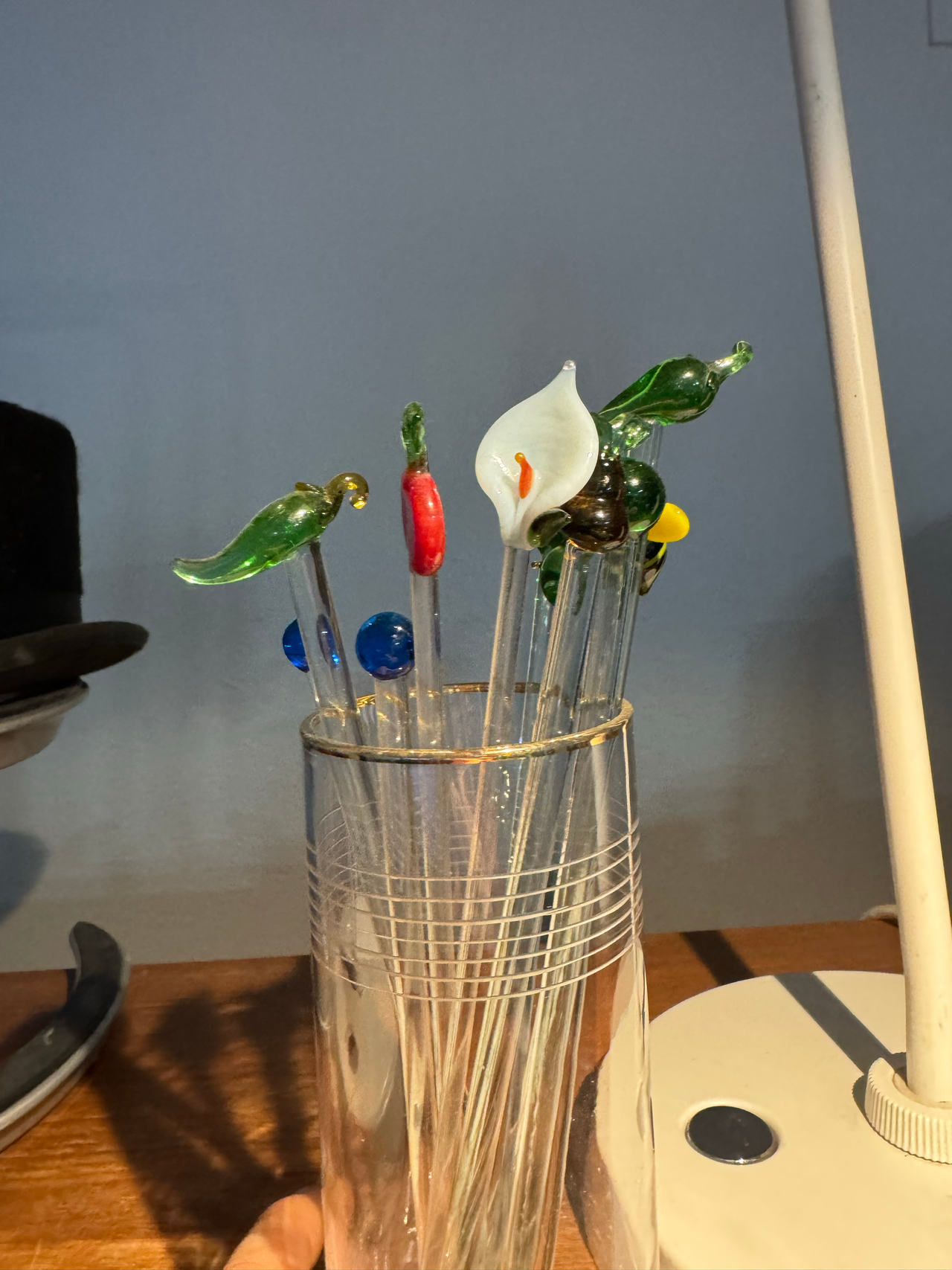 Vintage Hand Blown Glass Swizzle Sticks Set
