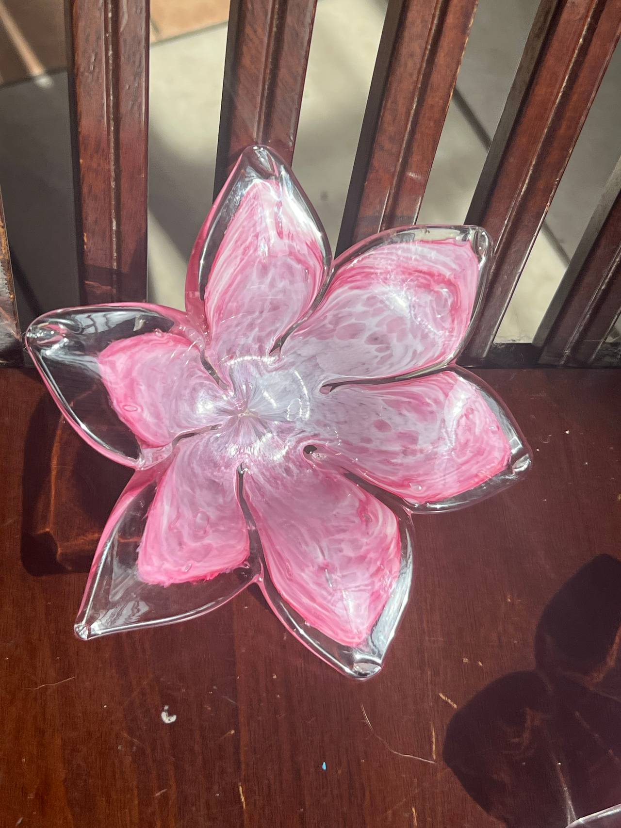 Vintage Pink and White Murano Style Art Glass Flower Bowls - Pair