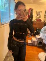 Black Sheer Lace Long Sleeve Top - Image 2