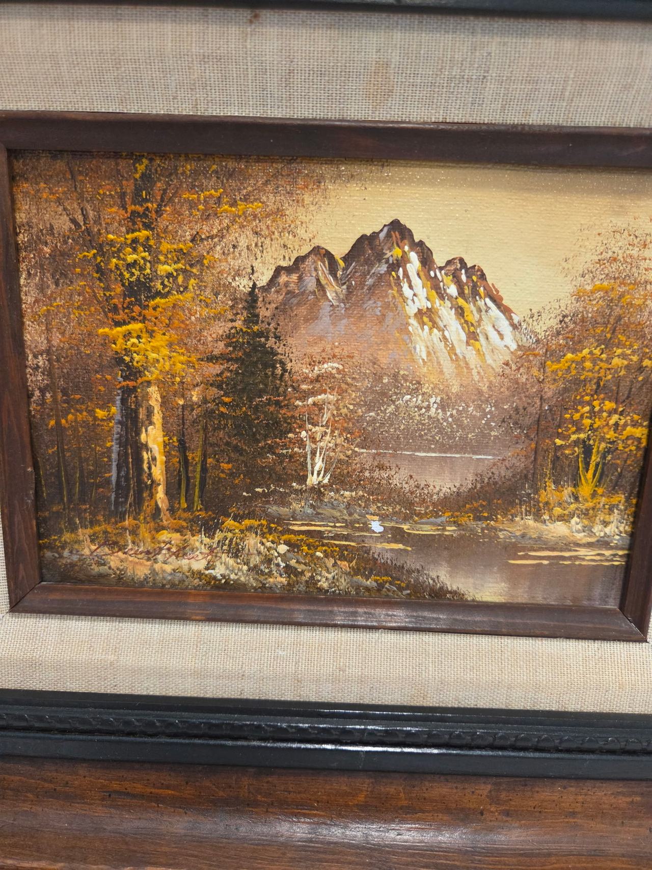 Framed Mountain Landscape Oil Painting
