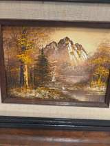 Framed Mountain Landscape Oil Painting - Image 1