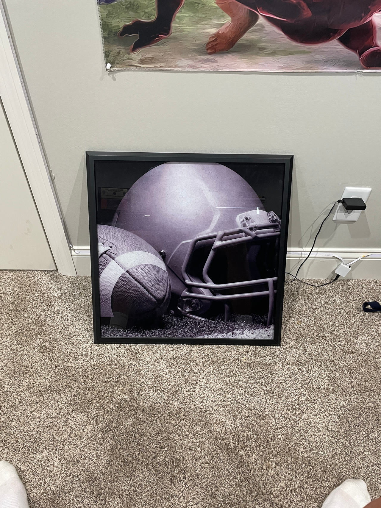 Framed Football Helmet and Ball Wall Art