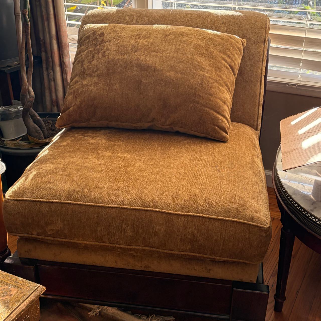 Armless Chenille Accent Chair with Pillow 2 available $80 each OBO