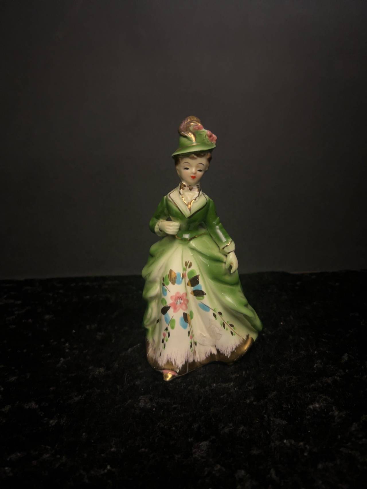 Florence Ceramics Victorian Lady Figurine Green Dress 9‑inch