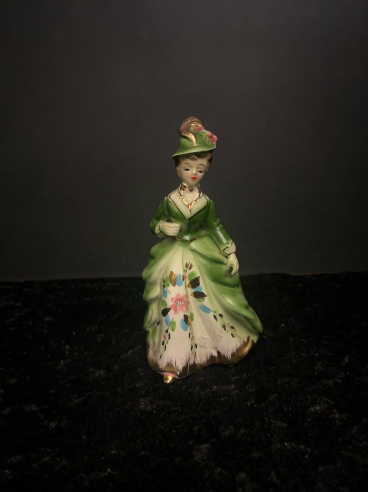 Florence Ceramics Victorian Lady Figurine Green Dress 9‑inch