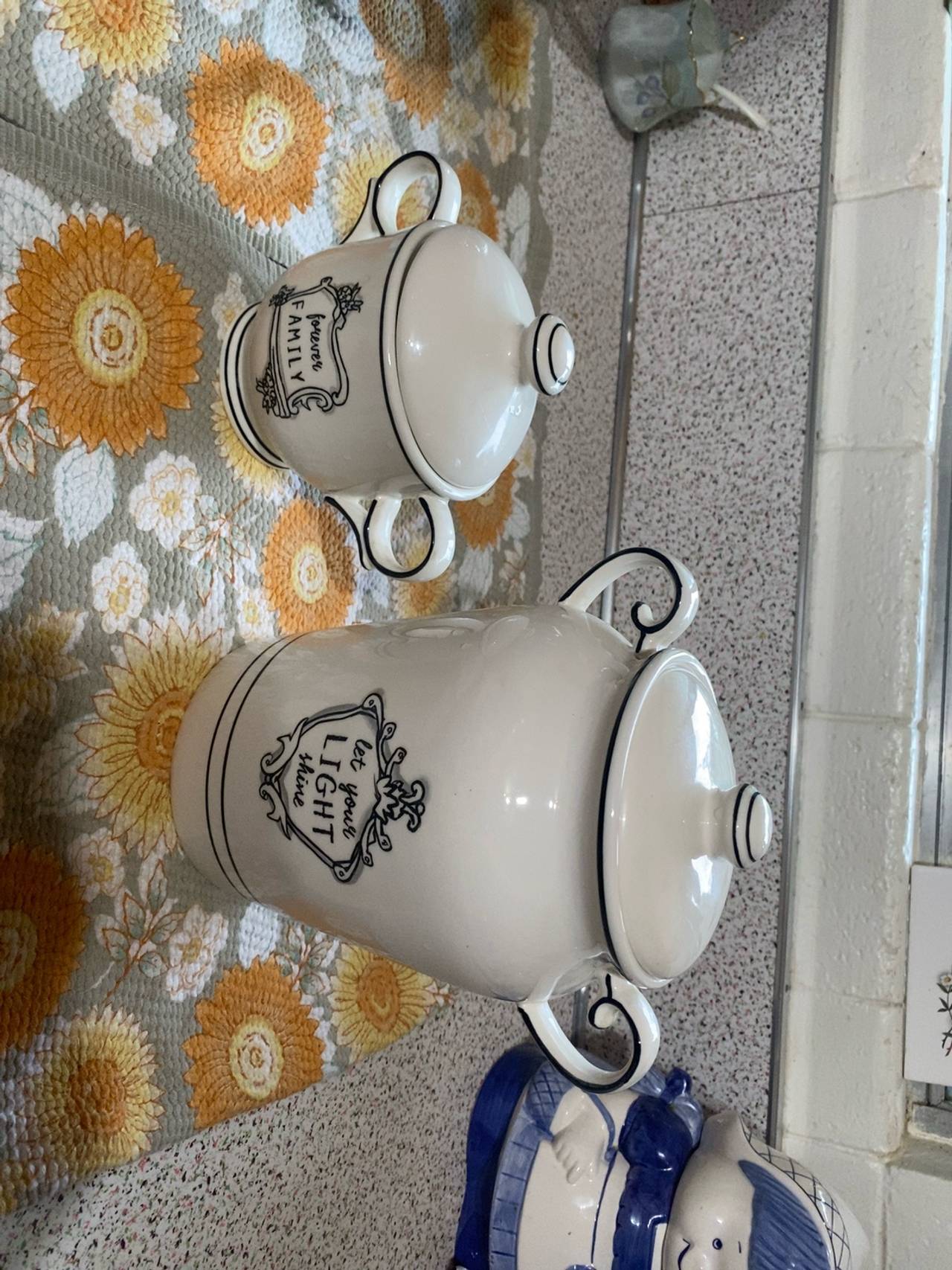 Anthropologie Life Is Good Canister White Black Scroll