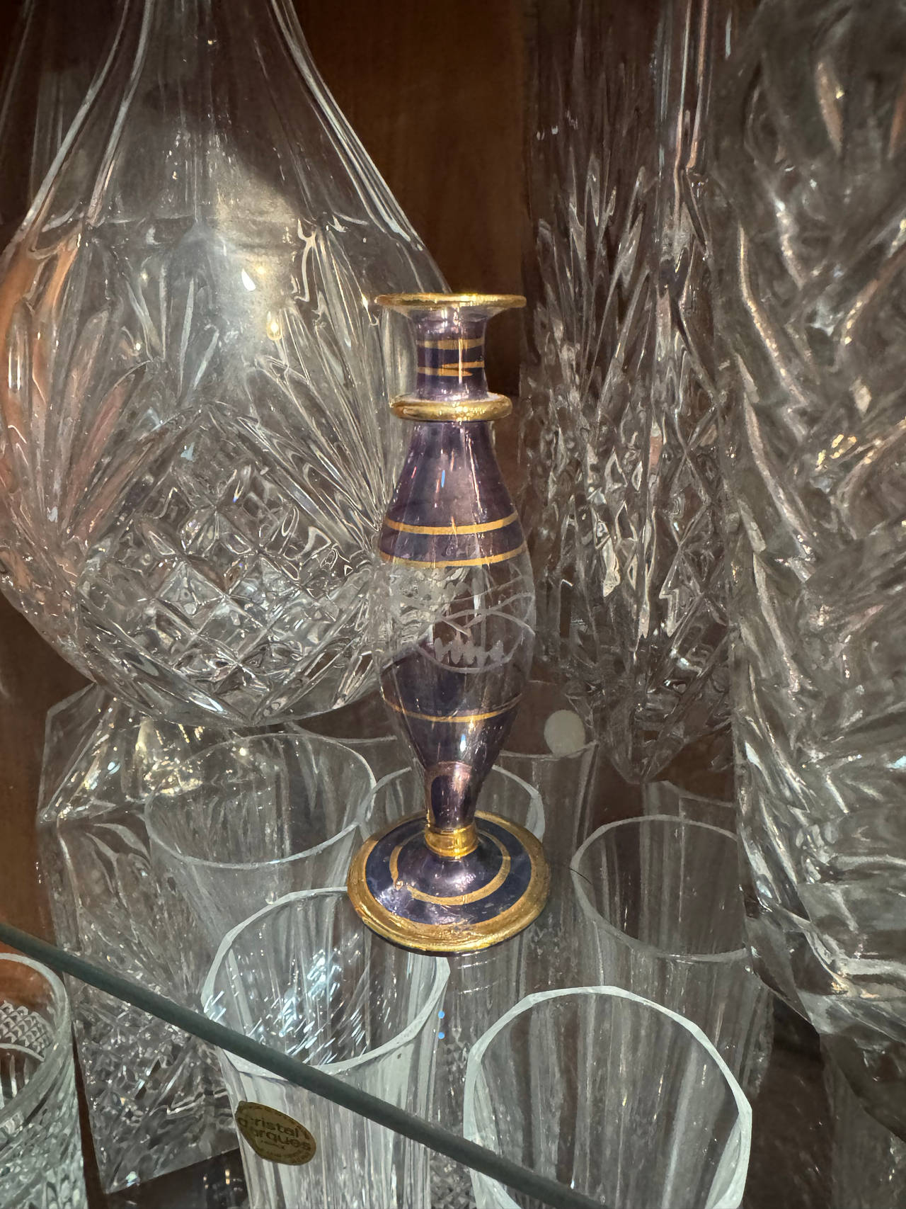 Egyptian Hand Blown Purple and Gold Glass Perfume Bottle