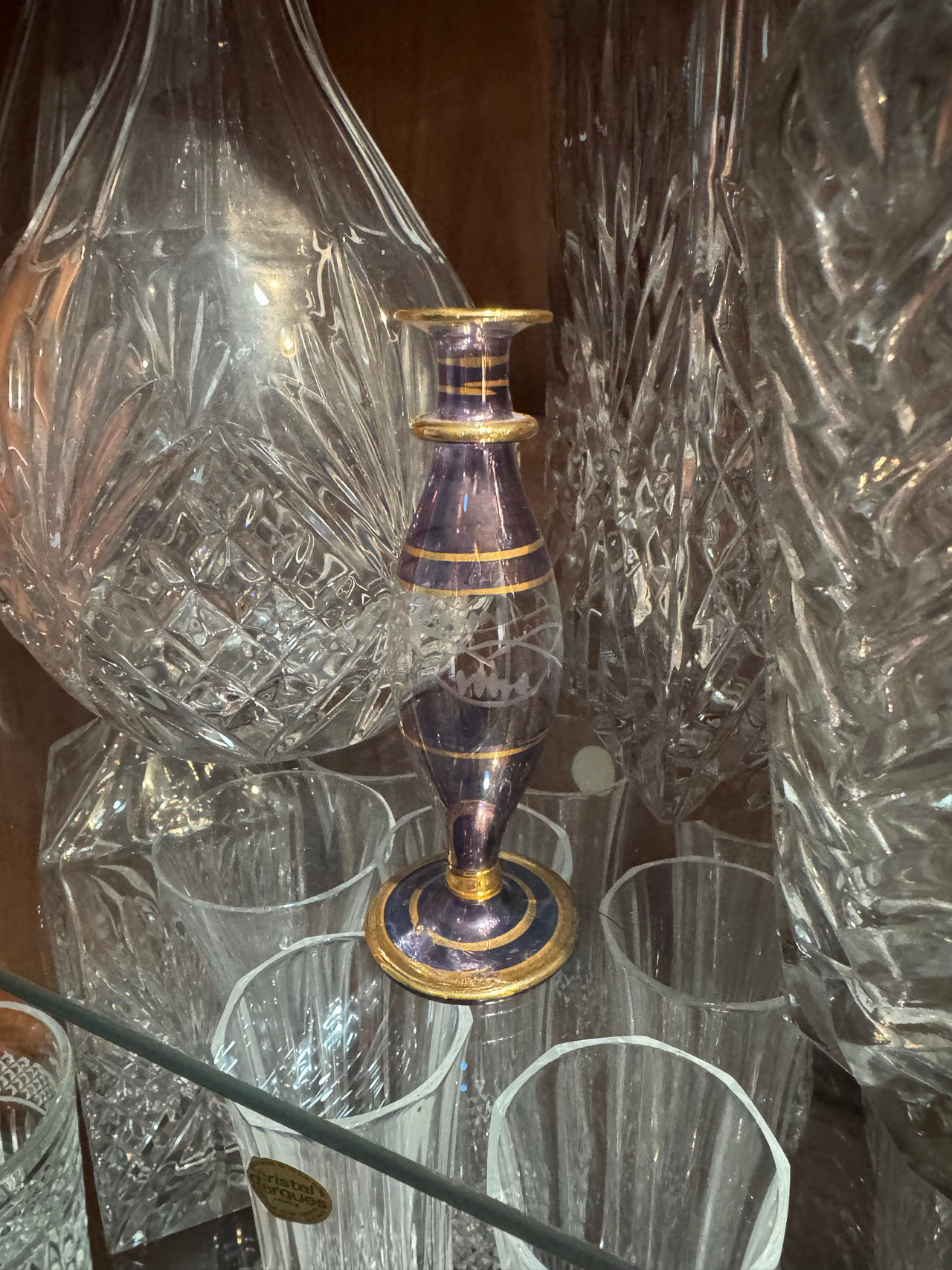Egyptian Hand Blown Purple and Gold Glass Perfume Bottle